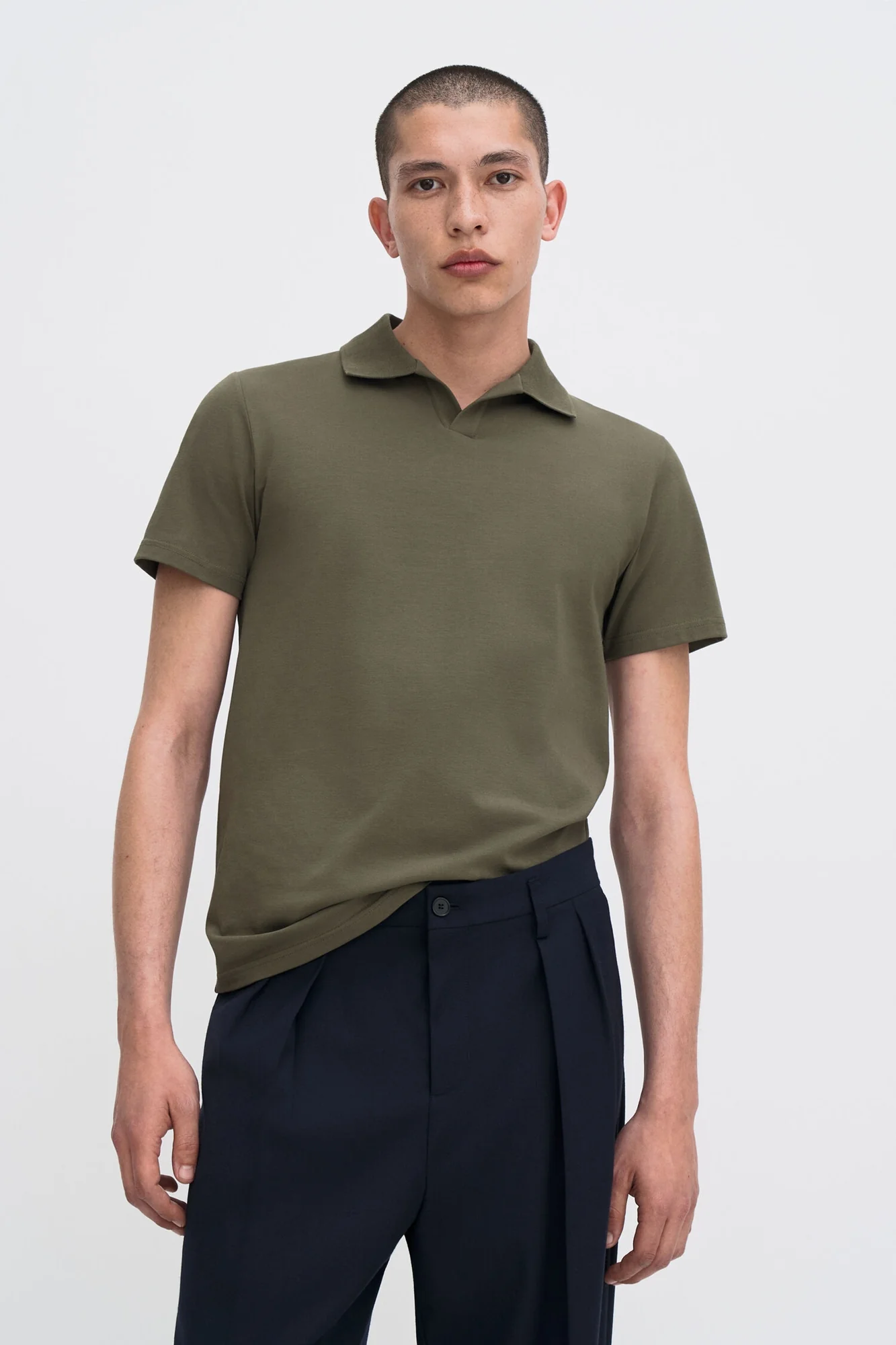 Stretch Cotton Polo Dark Olive - Image 2