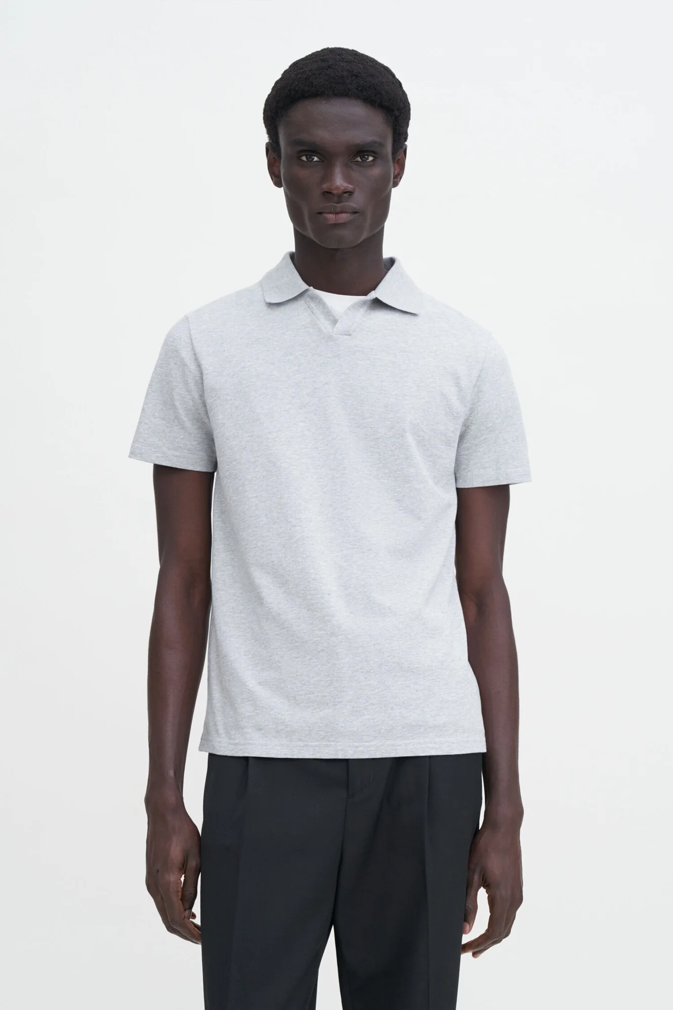 Stretch Cotton Polo Grey Melange - Image 2