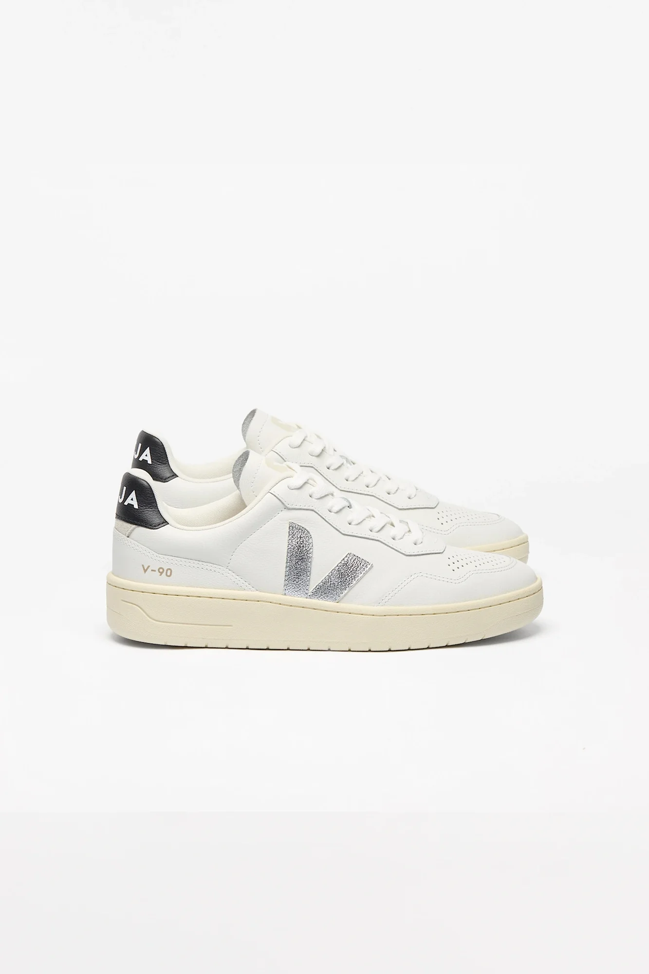 V-90 Leather White Silver Black Woman